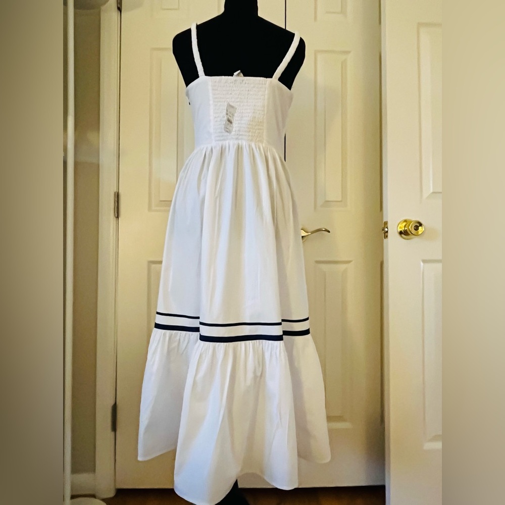 J Crew Corset Midi Dress Navy Trim Size 8 NWT - Picture 4 of 8
